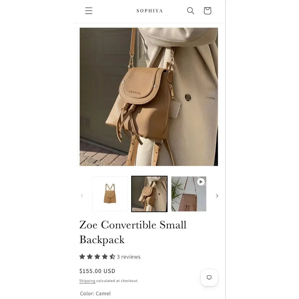 Sophiya NWOT Zoe Convertible Mini Backpack in Camel